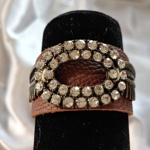 Plunder Angel Wing & Rhinestone Leather Bracelet